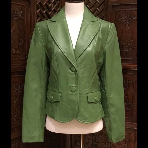 guess green leather jacket